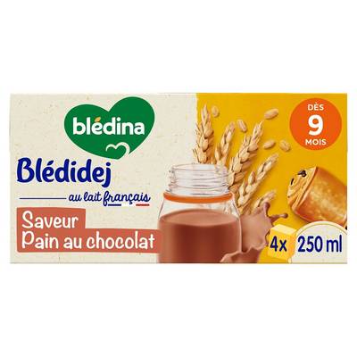 Blédina - Blédi'dej Céréales lactées saveur pain au chocolat dès 9 mois, 4x25cl