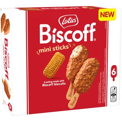 Lotus Biscoff Bâtonnets glacés caramel aux éclats de biscuits Biscoff, 6x50ml