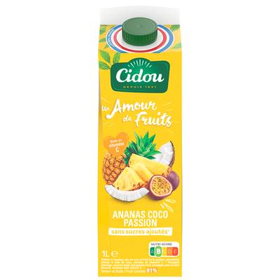 Cidou Jus ananas coco passion sans sucres ajoutés, 1L