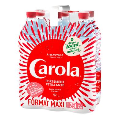 Carola Eau de source gazeuse d'Alsace fortement pétillante, 6x1,25L