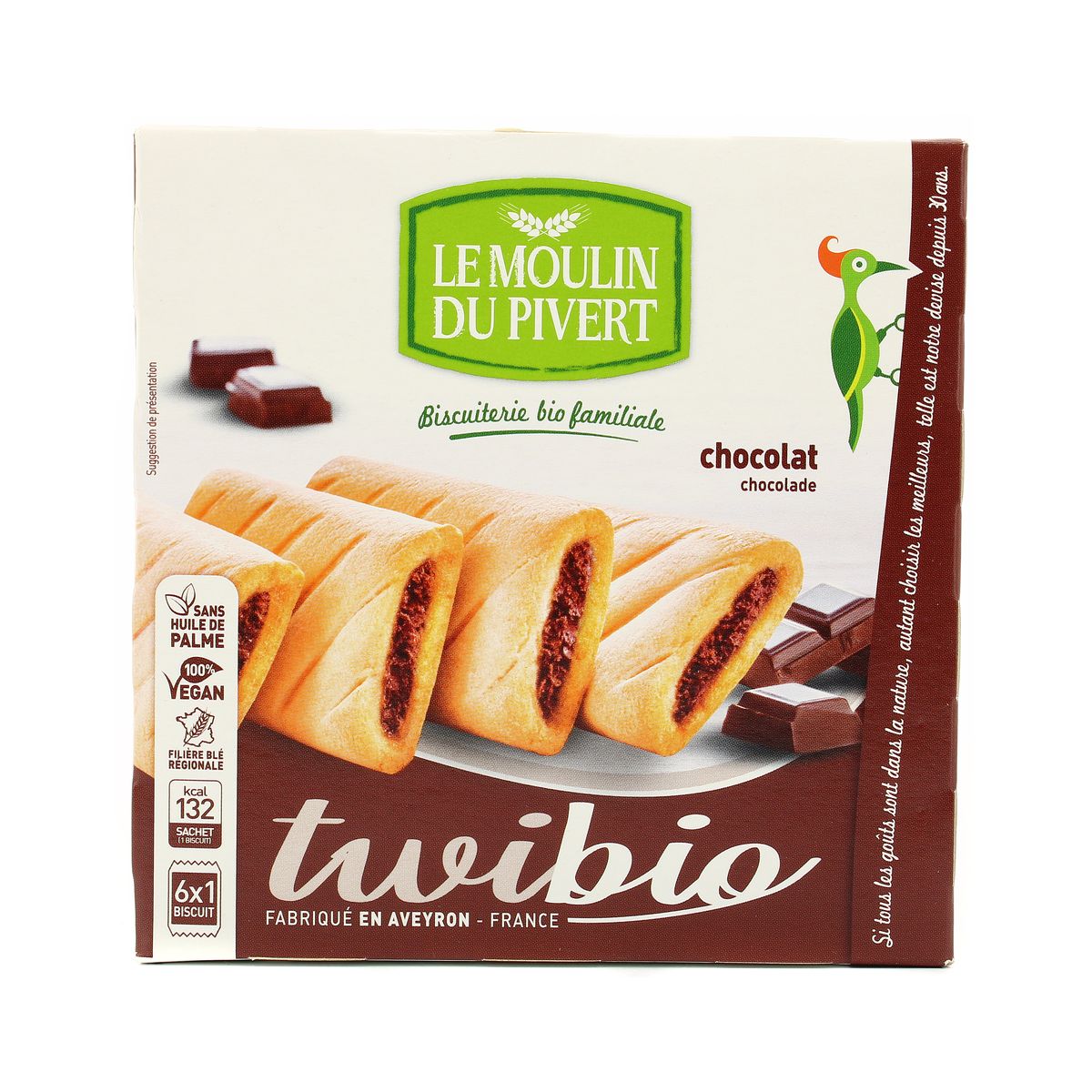 Le Moulin du Pivert Biscuits Twibio fourrés au chocolat Bio, 150g