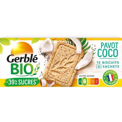 Gerblé Bio 12 Biscuits Sablé Coco Pavot Bio -39% de sucres en moins, 132g