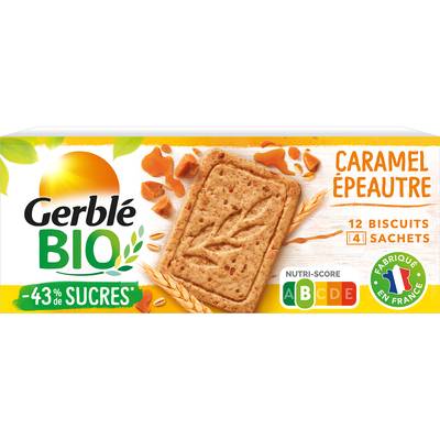 Gerblé Bio 12 Sablés Caramel Epeautre Bio -43% de sucres en moins, 132g