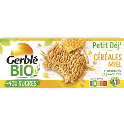 Gerblé Bio 9 Biscuits Petit déj' Céréales Miel Bio -46% de sucres en moins, 132g