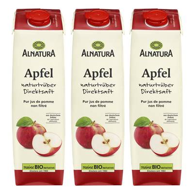 Alnatura Jus de pomme non filtré bio, Lot de 3x1L