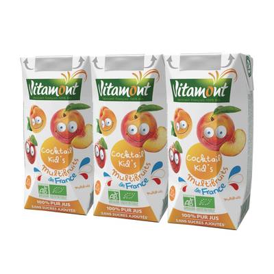 Vitamont Briquette Jus Cocktail Kid's Multifruit bio, Lot de 6x20CL