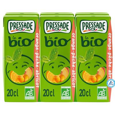 Pressade Nectar orange pêche abricot bio, 6x20cl