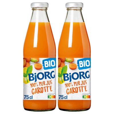 Bjorg Jus de carottes bio sans sucre ajouté, Lot de 2x75cl