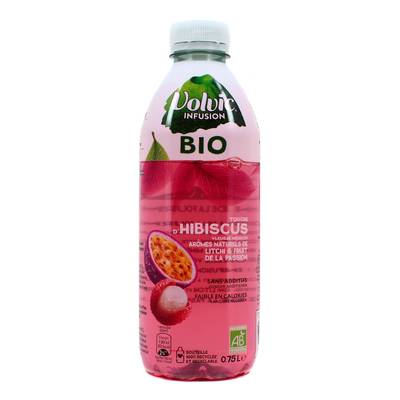 Volvic Ean infusée hibiscus saveur litchi passion bio, 75cl