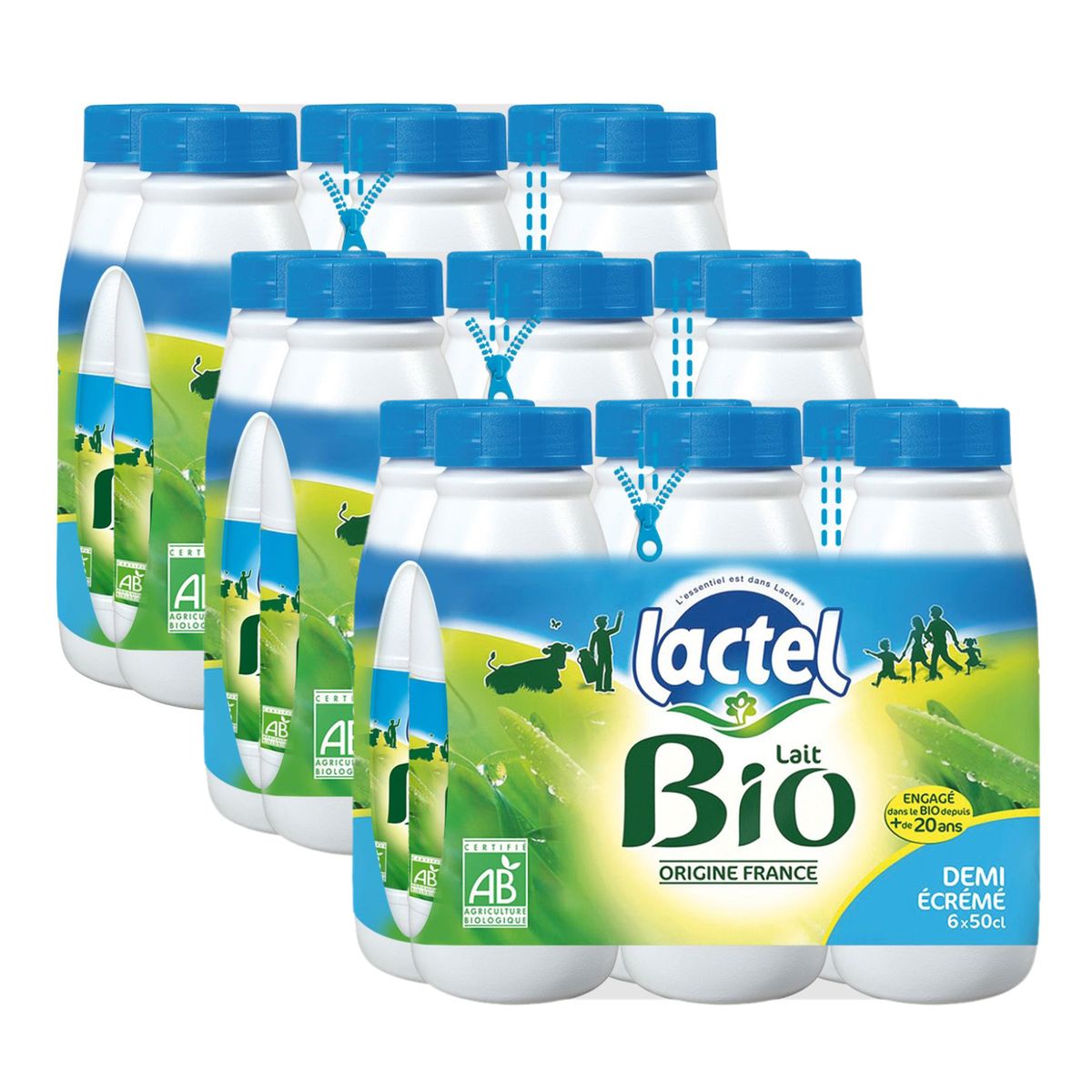 Lactel Lait Bio demi-écrémé 1,5% mg, Lot de 3 - 6x50cl