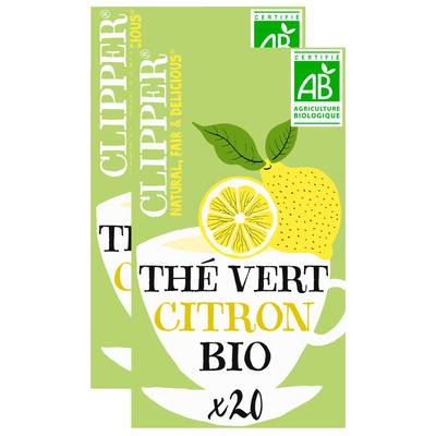 Clipper Thé Vert au Citron Bio, Lot de 2x20 sachets