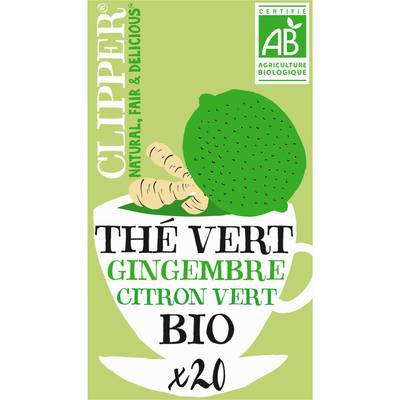 Clipper Thé Vert Gingembre Citron Vert Bio, 20 sachets