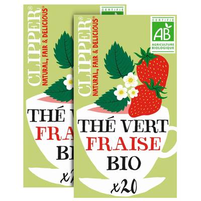Clipper Thé Vert à la Fraise Bio, Lot de 2x20 sachets