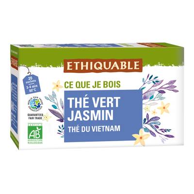 Ethiquable - Commerce Equitable Thé Vert Jasmin du Vietnam Bio - 20 sachets, 20 sachets