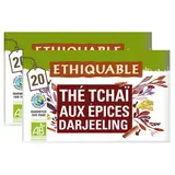 Ethiquable - Commerce Equitable Thé noir Tchaï aux épices Darjeeling Bio, Lot de 2x20 sachets