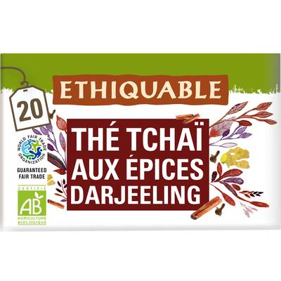 Ethiquable - Commerce Equitable Thé noir Tchaï aux épices Darjeeling Bio, 20 sachets