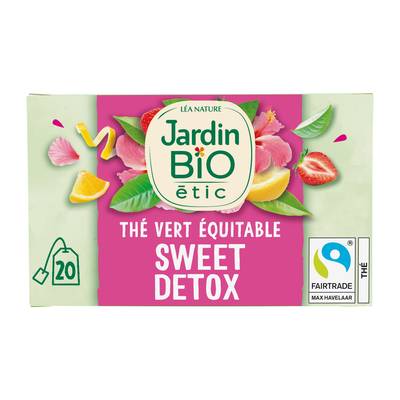 Jardin Bio Etic Thé Vert Sweet Detox Saveur fraise et citron Bio, 20 sachets