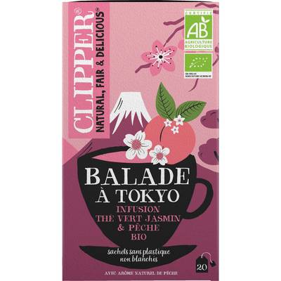 Clipper Infusion Bio balade à Tokyo - Thé vert jasmin et pêche, 20 sachets