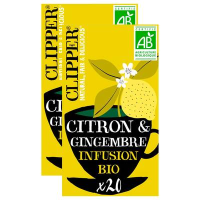 Clipper Infusion Citron Gingembre Bio, Lot de 2x20 sachets