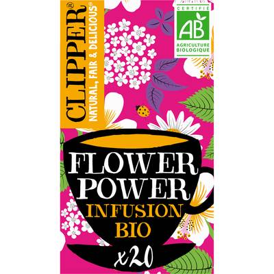 Clipper Infusion Flower power Fleur de Sureau Hibiscus Camomille Bio, 20 sachets