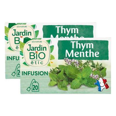 Jardin Bio Etic Infusion Thym Menthe Bio, Lot de 2x20 sachets