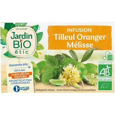 Jardin Bio Etic Infusion Tilleul Oranger Mélisse Bio, 20 sachets