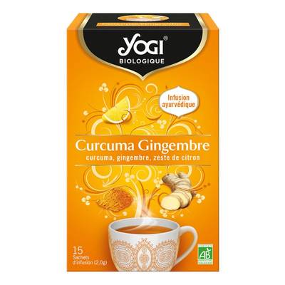 Yogi Infusion Curcuma Gingembre Zeste de Citron Bio, 15 sachets