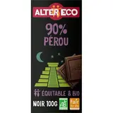 Alter Eco - Commerce Equitable Chocolat noir 90% Cacao Bio du Pérou, 100g