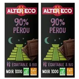 Alter Eco - Commerce Equitable Chocolat noir 90% Cacao Bio du Pérou, Lot de 2x100g