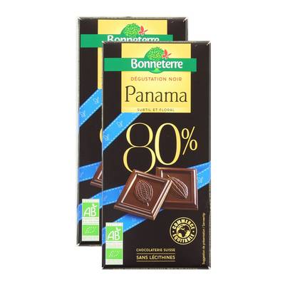 Bonneterre Chocolat Noir bio Panama 80% de Cacao, Lot de 2x80g