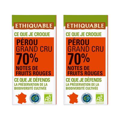 Ethiquable - Commerce Equitable Chocolat Noir 70% cacao Bio du Pérou, Lot de 2x100g