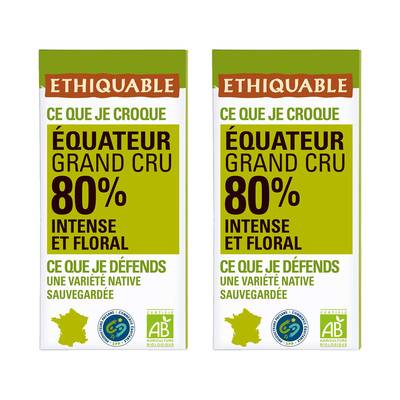 Ethiquable - Commerce Equitable Chocolat Noir 80% cacao Bio d'Equateur, Lot de 2x100g