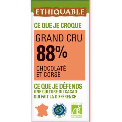 Ethiquable - Commerce Equitable Chocolat Noir 88% Cacao Bio du Pérou ou Côte d'Ivoire, 100g