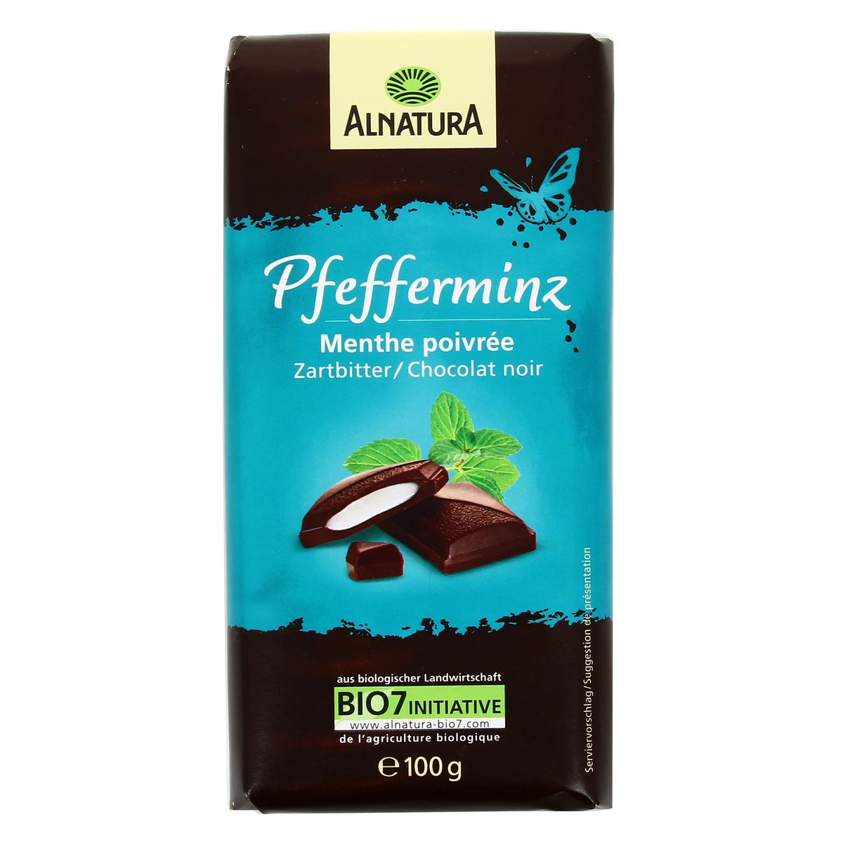 Alnatura Chocolat noir bio fourré à la menthe poivrée, 100g