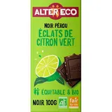 Alter Eco - Commerce Equitable Chocolat noir éclats de citron vert 60% Cacao Bio du Pérou, 100g