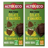 Alter Eco - Commerce Equitable Chocolat noir éclats d'amandes 60% Cacao bio du Pérou, Lot de 2x100g