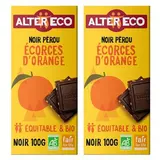Alter Eco - Commerce Equitable Chocolat noir écorces d'orange 60% Cacao Bio du Pérou, Lot de 2x100g