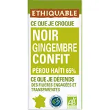 Ethiquable - Commerce Equitable Chocolat Noir Gingembre Confit 65% Cacao Bio Pérou ou Équateur, 100g