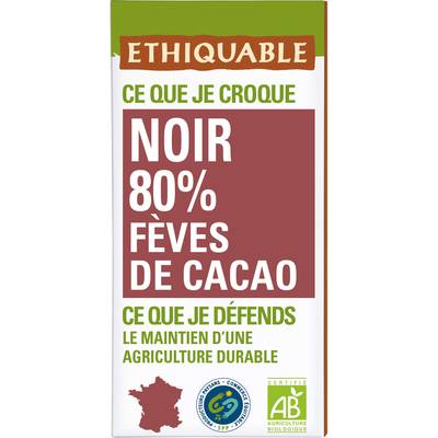 Ethiquable - Commerce Equitable Chocolat Noir Fèves de Cacao Tablette Bio, 100g