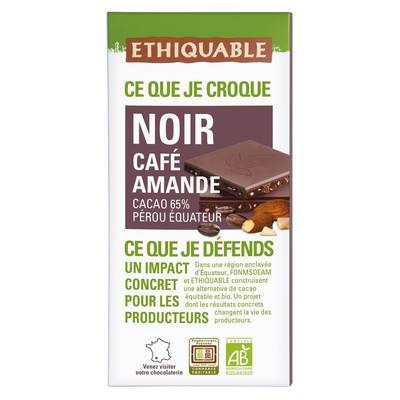 Ethiquable - Commerce Equitable Chocolat Noir Amande 65% Cacao Bio du Pérou ou Equateur, 100g