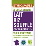 Ethiquable - Commerce Equitable Chocolat lait riz soufflé 32% Cacao Bio du Pérou, 100g