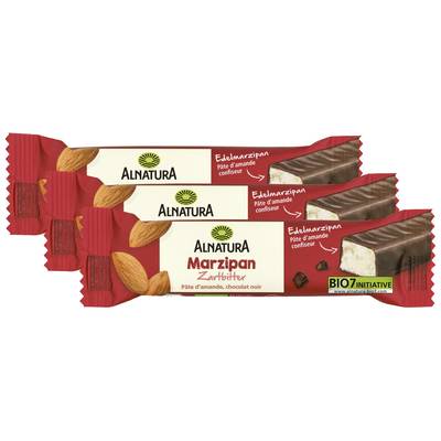 Alnatura Barre Chocolat noir fourré à la pâte d'amande bio, Lot de 3x40g