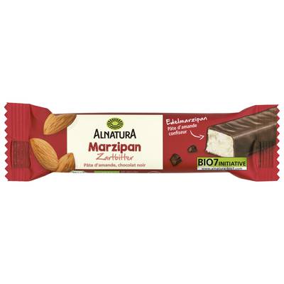 Alnatura Barre Chocolat noir fourré à la pâte d'amande bio, 40g