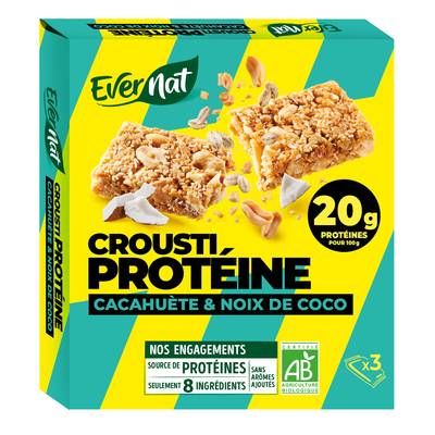 Evernat Barre Crousti Protéines Cacahuète Noix de coco bio, 120g