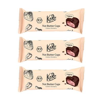 Koro Bouchées Nut butter cup Cajou et Fraise bio, Lot de 3 - 3x13g