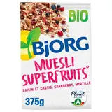 Bjorg Muesli superfruits raisin cassis cranberry myrtille bio, 375g