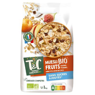 Terres et Céréales Bio Muesli aux fruits sans sucres ajoutés Bio, 500g