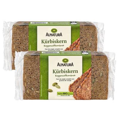 Alnatura Pain de seigle complet aux graines de courge bio, Lot de 2x500g