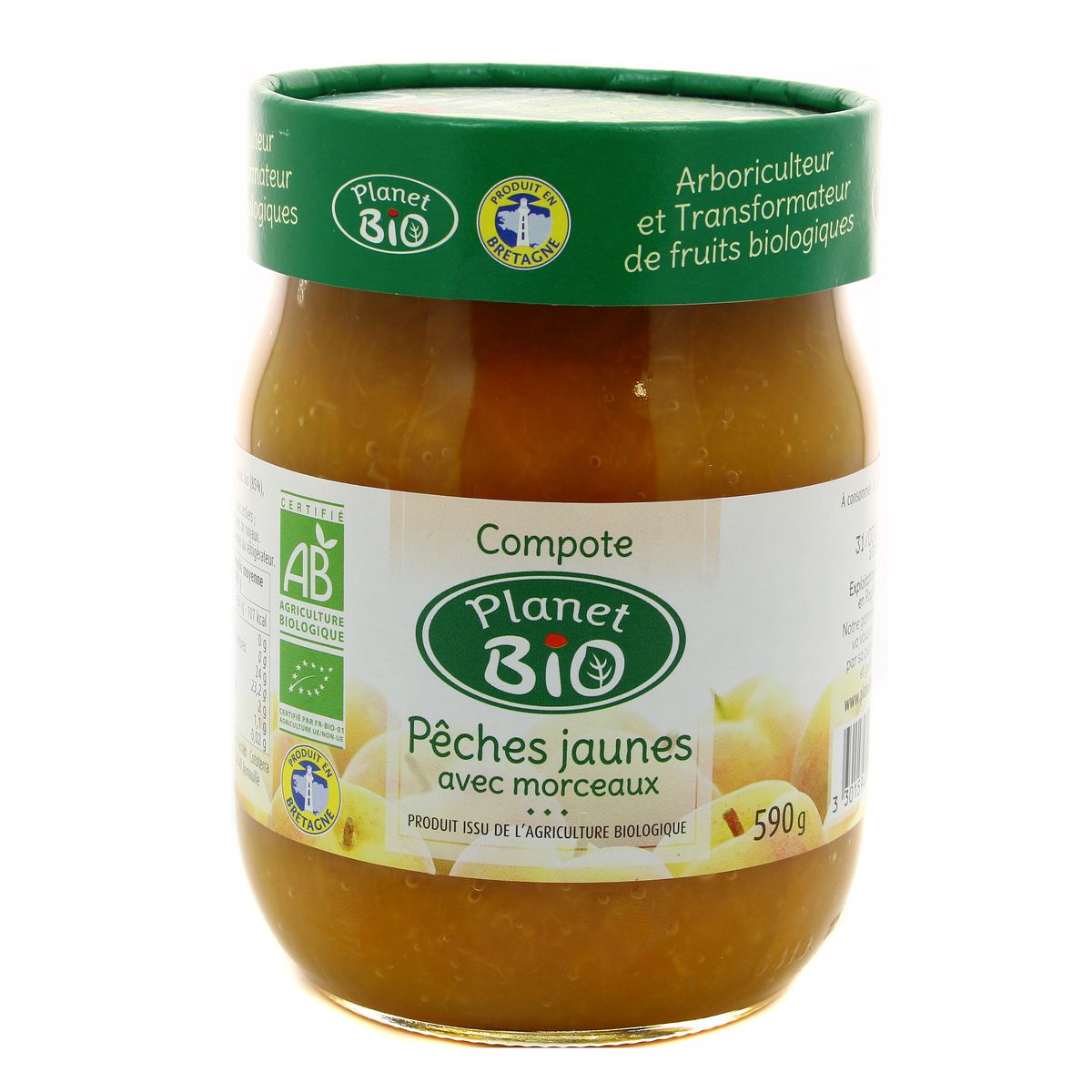 Planet Bio Compote de pêches jaunes bio, 590g