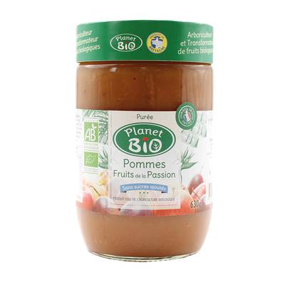 Planet Bio Purée Pomme Fruits de la passion bio sans sucres ajoutés, 630g